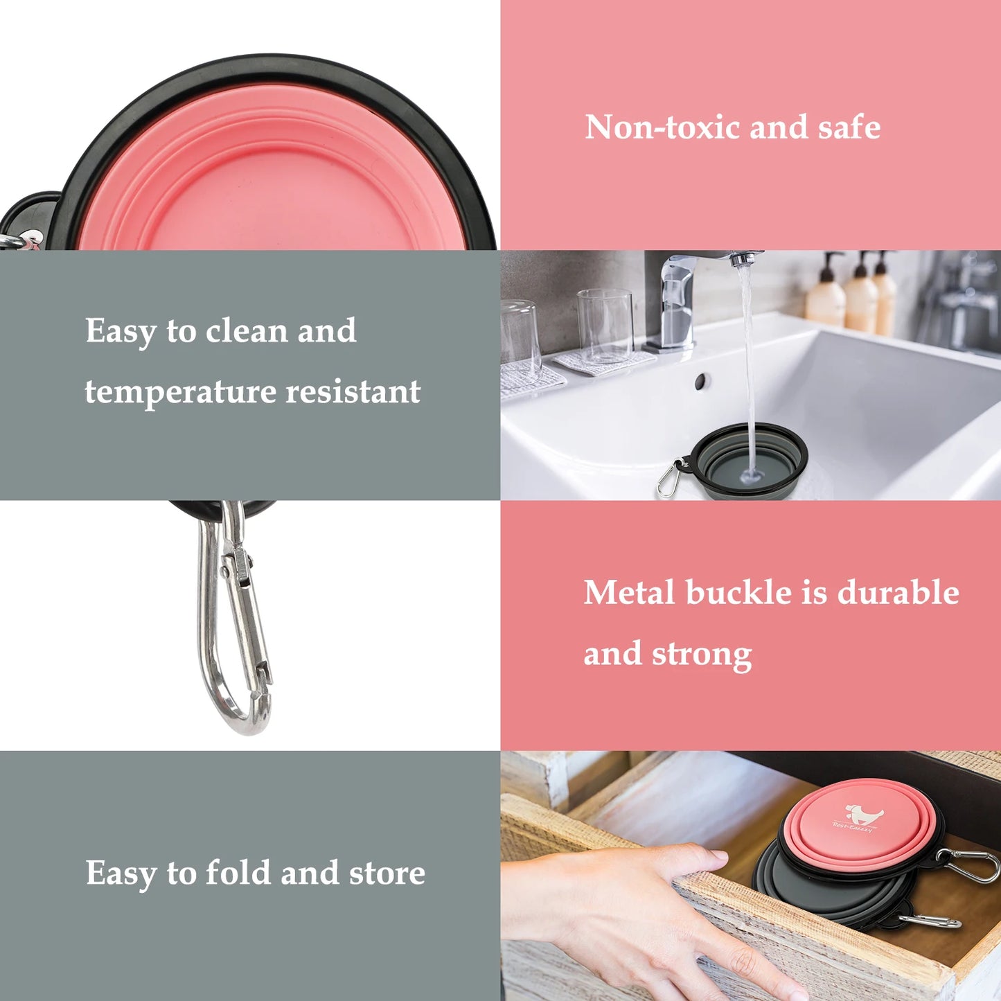 Collapsible Pet Silicone Dog Bowl, Pet Bowl Dishes with Carabiner Pet Products