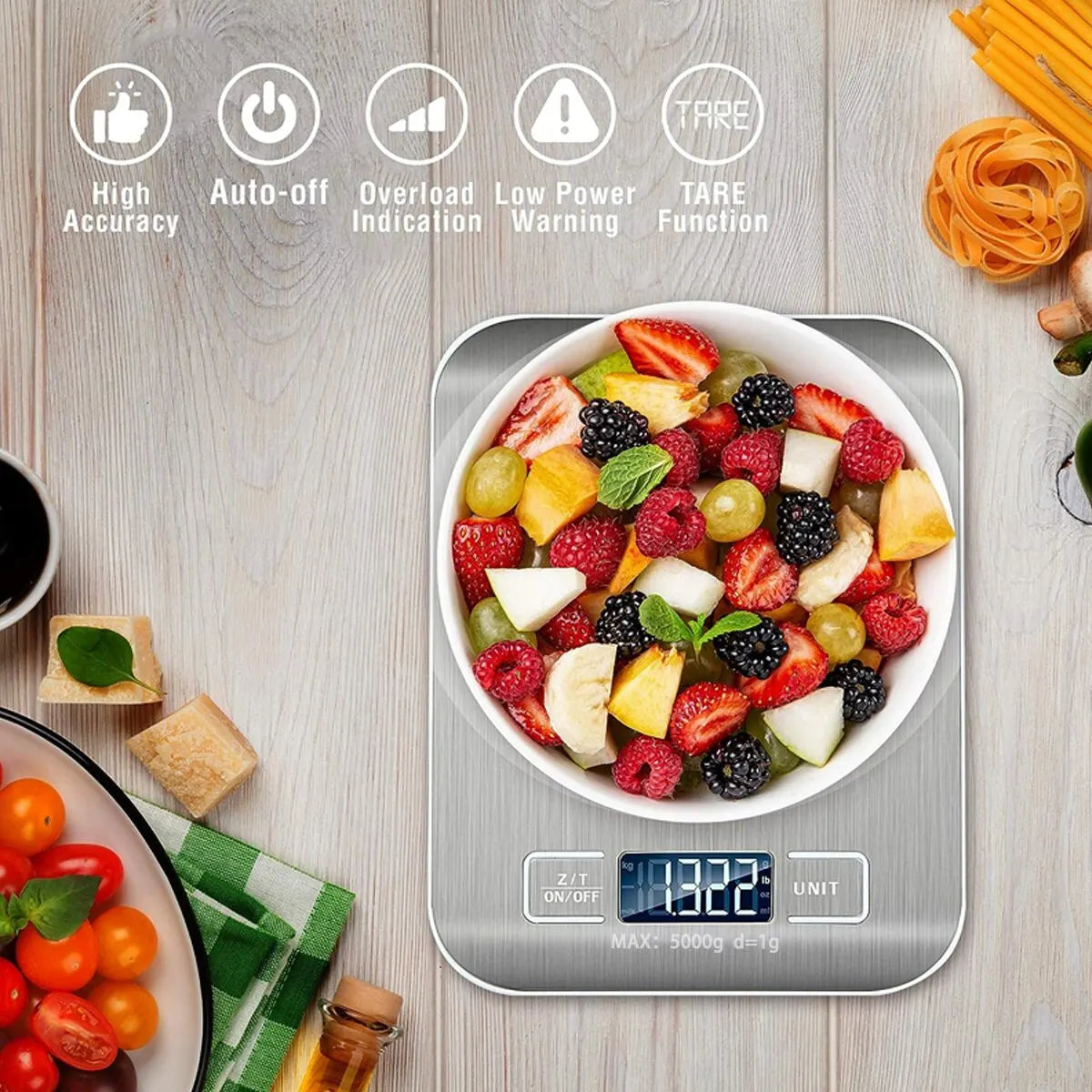 Rechargeable Electronic Scale, Stainless Steel.