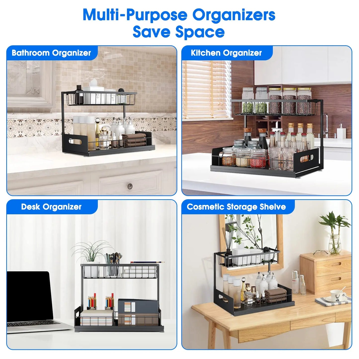 2-Tier Sliding Cabinet Basket Organizer for Under the Sink