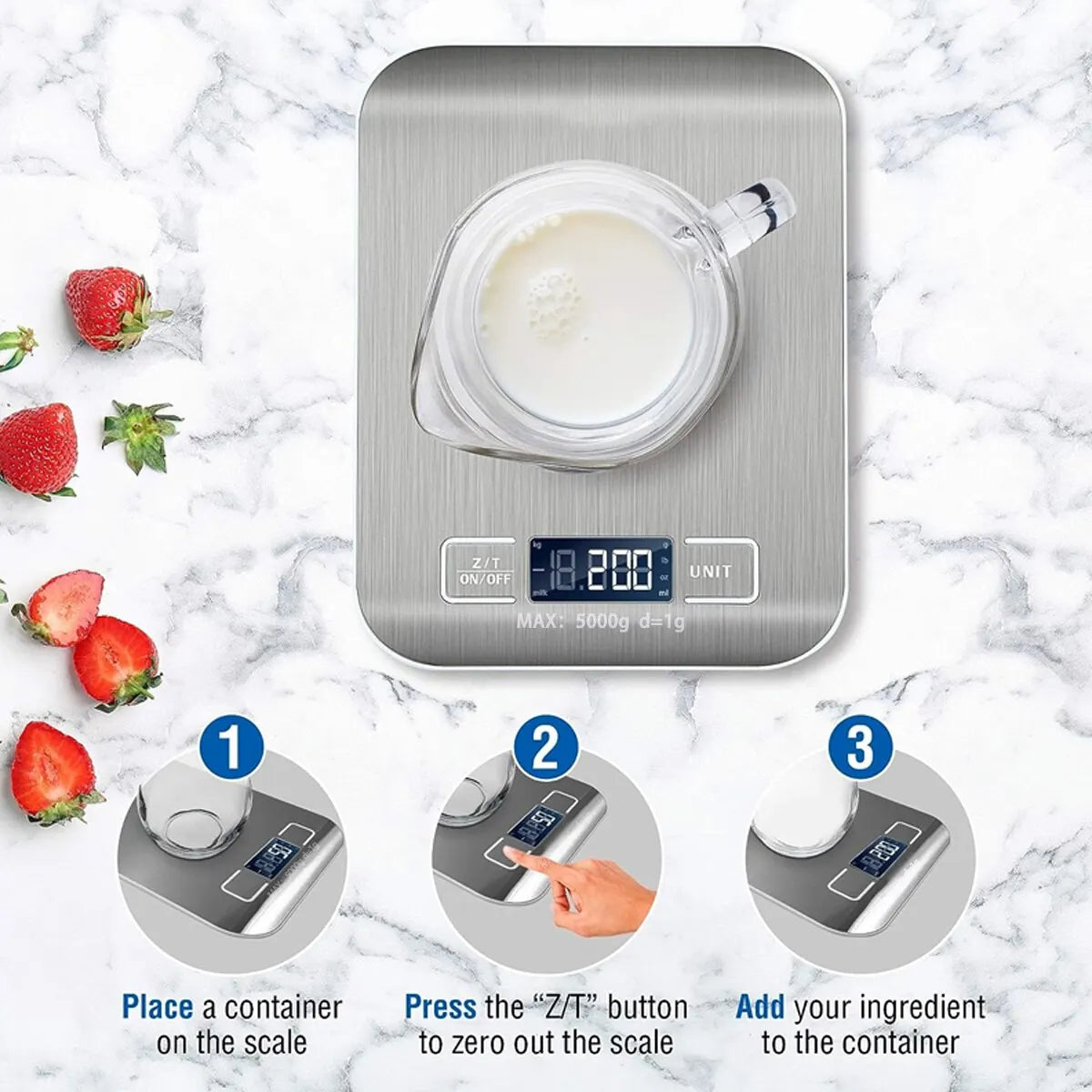 Rechargeable Electronic Scale, Stainless Steel.
