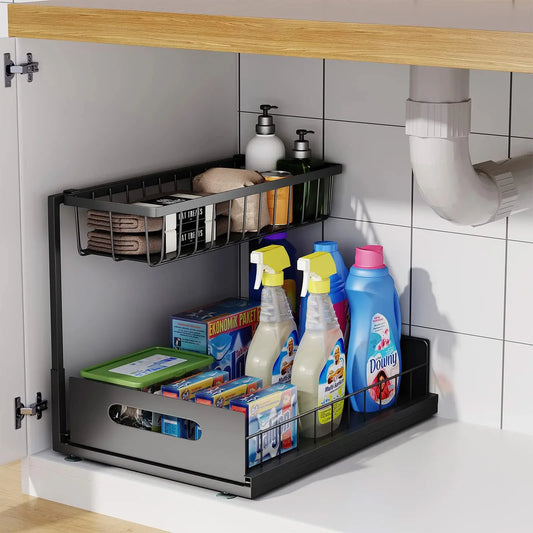 2-Tier Sliding Cabinet Basket Organizer for Under the Sink